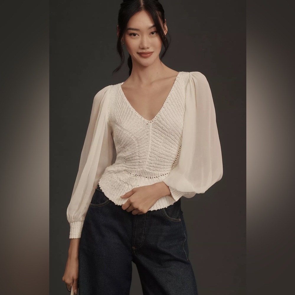 Urban Outfitters By Anthropologie Sheer Long-Sleeve V-Neck Sweater